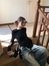 Side strap soft long-sleeve t-shirt