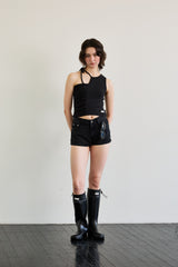 BEBE UNBALANCE SLEEVELESS TOP / BLACK