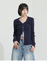 Side slit ribbed lace-up knit