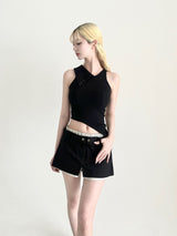 1479. ベイアンバルカラーカットアウトミキシングスリーブレス (3color)
