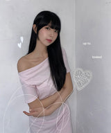 Off-Shoulder Slit Long Onepiece Pink