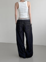 Sagging Non-Faded Raw Denim Pants