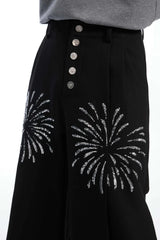 シークインフレームメタルボタンフレアパンツ