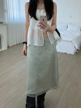 satin flower midi skirt (2 colors)