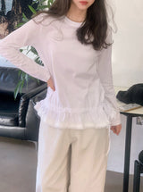 WT Lace Frill Layered Long Sleeve T-Shirt (2color)