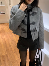 ブリティッシュグレーダッフルボタンキルテッドクロップコート