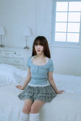 レースフリルTシャツ(ブルー)