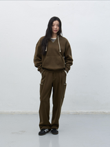 stitch cargo sweat pants - khaki        