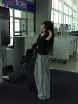 Berun Stripe Color Matching Banding Wide Long Pants