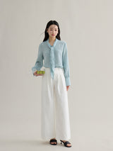 French ribbon tie V-neck blouse