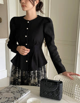 Sophian Wool Peplum Pintuck Jacket Blouse