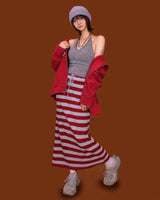 ストライプワイドニットロングスカート (4color)