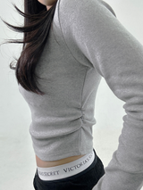 (QUALITY👍🏻) BASIC INNER SIDE SHIRRED SEMI-CROPPED LONG-SLEEVE BUTTONED TEE - 4 COLOR