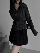 stripe boa hood zip-up