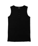 Ribbed Henley-Neck Sleeveless Top Black