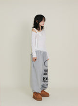 (Napping T-shirt) Euren One Shoulder Ribbon Tie Long-Sleeved Warmer T-Shirt