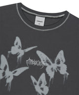 ピグメントバタフライゴスクロップTシャツ_チャコール