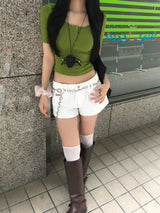 Olive Diary Button U-Neck Slim Fit T-Shirt
