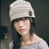 knit button beanie oatmeal