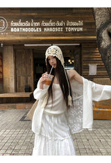 Beige knit hat, bucket hat