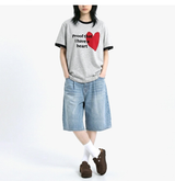 エッセンシャルスタンダード半袖リンガーTシャツ レッドハートメランジ
