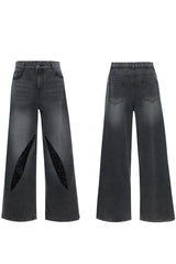 Washed Sequin Straight Jeans