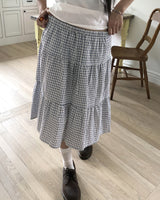 Kamming Sheepskin Check Cancan Banding Midi Skirt