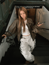 fade crack washed balloon leather jacket