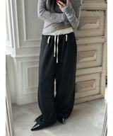 [Unisex] レイヤードベルトストライプバンディングパンツ(2color)