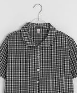 26SS★ [BAONHAUS]クルーネンリネンチェック半袖シャツブラウスlouse