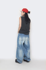destroyed balloon denim pants