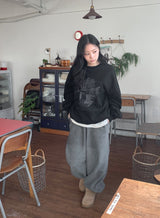 Byubyuen Flower Fleece Jogger Brushed Pants
