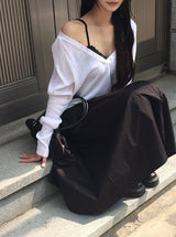 Soring Button See-Through Deep V Knit
