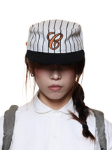 6CRAYON  Retro Flat Top Baseball Cap - Striped Wool Blend with Embroidered Letters