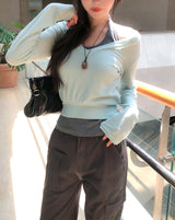 Pint Crop V-Neck Slim Long Sleeve