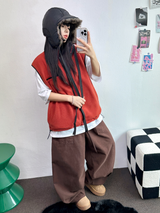 ピーチフリース🍑アメリカンビッグオーバーコットンバルーンパンツ 🤎💜🖤3COLOR