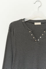 ネックスタッドボーダー長袖Tシャツ