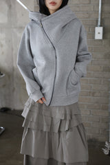 Diagonal Zipper Hood Zip-Up