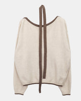 Mebin Lip-Neck Color-Block One-Off-Shoulder Wool Long-Sleeve Knit