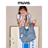 muva. ラージキャパシティ デニム キャンバスバッグ コミューター ショルダーバッグ ライトウェイト カジュアル デザイン