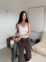 RIBBED HALTER SLEEVELESS (2COLOR)