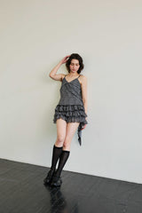 LEOPARD FRILL SLEEVELESS TOP / GRAY