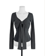 apple deep shirring ribbon glam top