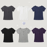 Daily💭Slim Fit Cloud Button Henley Neck Short Sleeve T (6 colors)