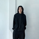 Minimalist Structural Aesthetic Drawstring Hem Striped Stand Collar Jacket