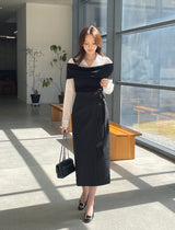 Monta Color Matching Off-Shoulder Knit Layered Shirt