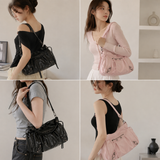 Pink Studded Biker Shoulder Bag with Multiple Pockets