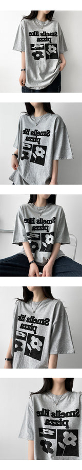 Bird Oversized Fit Flower Short Sleeve T-shirt
