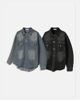 (UNISEX) Scratch Denim Shirts Jacket