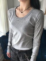 End U Neck Eyelet Studded Crop Tee (6c)